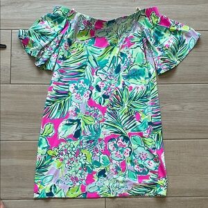 Lilly Pulitzer Floral Off-Shoulder Mini Dress - Pink and Green